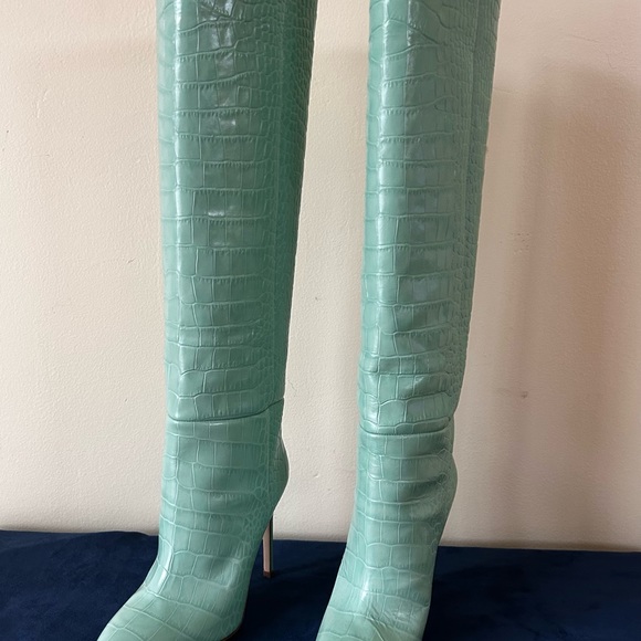Paris Texas Women's Green Croc-effect Leather Knee-high Boots - Picture 3 of 12